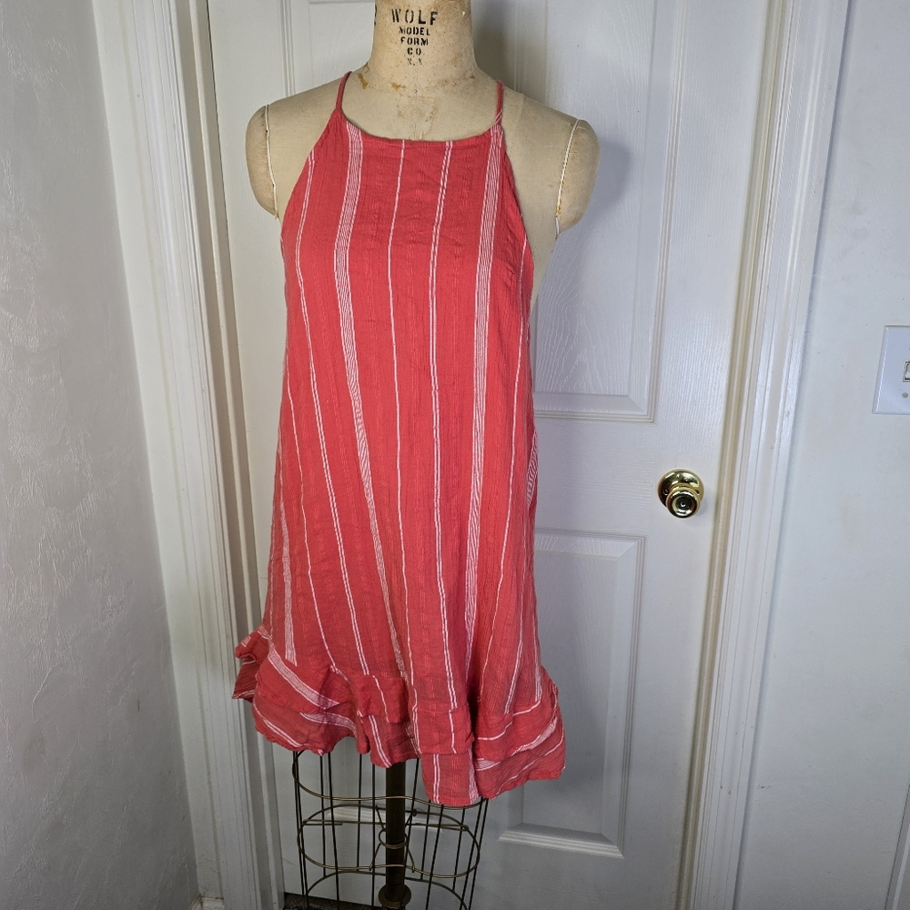 Lagaci Red White Stripe Sundress Ruffle Hem Womens‎ L